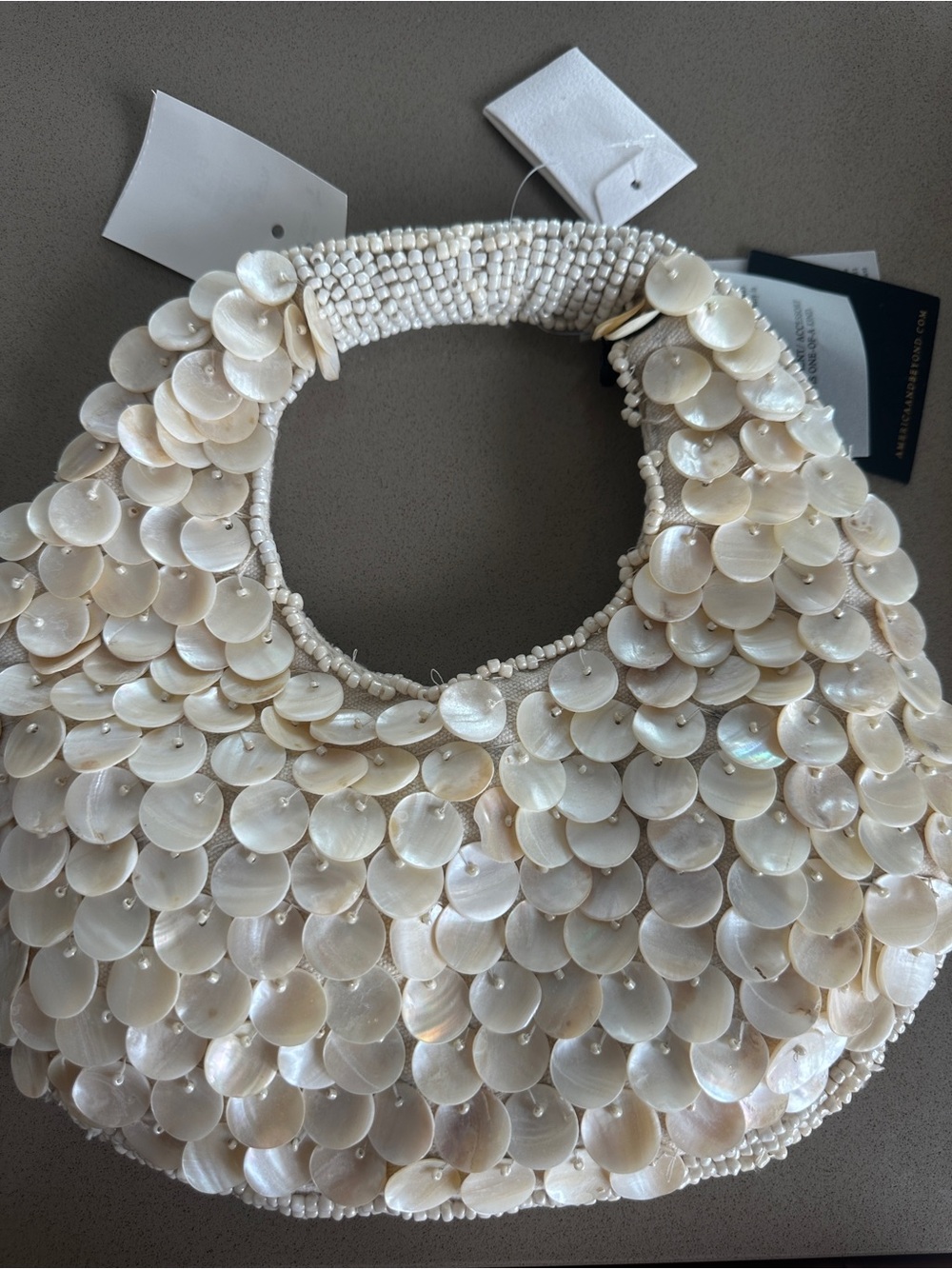 Shell Disc Beaded Shoulder Bag in Cream